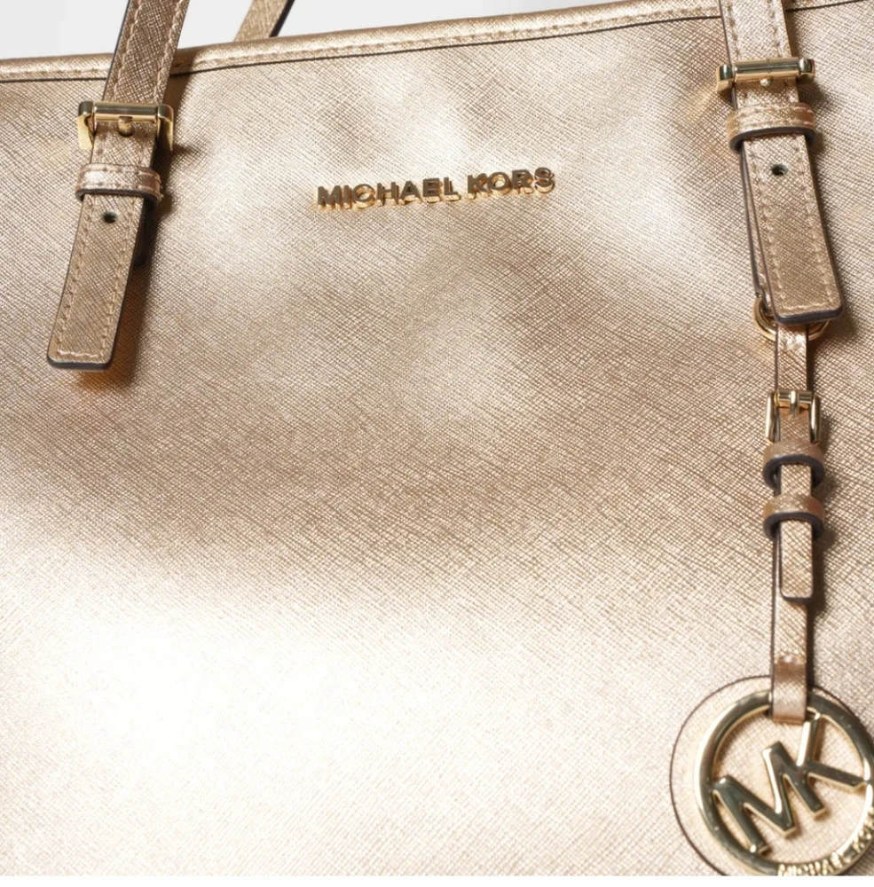 MICHAEL KORS Quinn Crosshatch Saffiano Texture Metallic Tote Bag